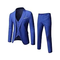 wulful costume pour homme coupe ajustée 3 pièces blazer robe d'affaires mariage fête veste gilet et pantalon, bleu royal, taille s