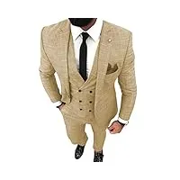 costume 3 pièces pour hommes, formel, coupe ajustée, garçon d’honneur, smoking, pour un mariage (blazer + gilet + pantalon) - beige - 48