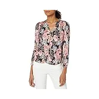 rebecca taylor long sleeve jardin floral v-neck top blouse, indigo combo, 32 femme