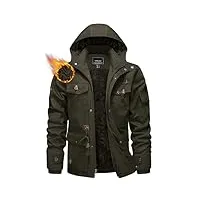 kefitevd veste militaire cargo thermique d'hiver pour hommes manteau à capuche coupe-vent en polaire avec 5 poches,vert armée,xl