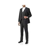 noir 3 fines rayures costume de pièces pour hommes blanc À rayures vintage gatsby style Élégant coupe près du corps [suit-3802-5-black-54uk]