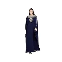 aniiq bleu marine georgette cousu main brodé farasha kaftan robe de soirée longue soirée avec hijab gratuit snm810nb
