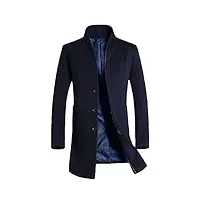ftcayanz homme manteau laine business Élégant chaud duffle-coat décontractée mi-longue trench bleu foncé xl