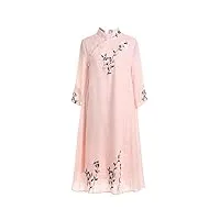 hangerfeng robe mélange de lin de coton brodé patte oblique cheongsam élément chinois jupe en forme de rose