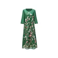 hangerfeng robe soie coton mélangé brodé cheongsam Élément chinois jupe en forme a vert