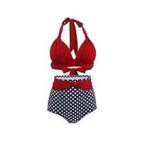 viloree femme retro taille haute bikini maillot de bain deux pièces motifs carreaux rouge et bleu à pois blanc xl