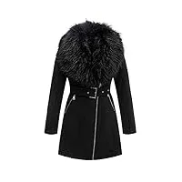 geschallino veste longue en similicuir pour femme avec doublure en polaire chaude et col en fourrure amovible ff206 noir m