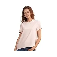 lilysilk t-shirt en soie femme top à manches courtes shirt col rond boutonné par derrière simplicité et elégance 22 momme (chameau clair, s)