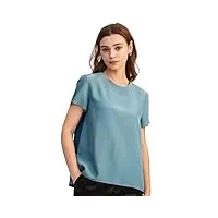 lilysilk t-shirt en soie femme top à manches courtes shirt col rond boutonné par derrière simplicité et elégance 22 momme (bleu vapeur, s)