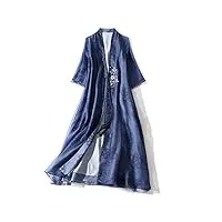 hangerfeng soie organdy chinois broderie cardigan robe longue robe robe romantique glands coton doublure bleu