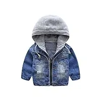 garçons capuche veste en jean blouson manteau casual manches longues fermeture éclair enfant bleu denim haut vêtements printemps automne outwear (6-7 ans)