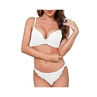 shekini ensemble lingerie femme push up dentelle armature soutien gorge ensembles de lingerie 2 pièces blanc 95c
