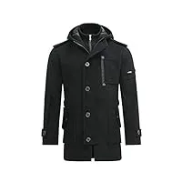 youthup manteau homme en laine hiver chaud veste avec capuche epais parka trench coat caban noir l