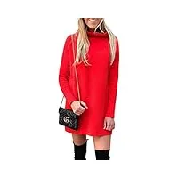 walant robe femme tops pull à manches longues col rond robe tunique oversize haut mode coupe slim respirants printemps automne chaud blouse dress, rouge, xl