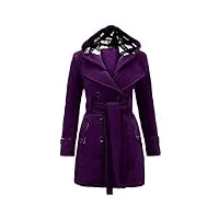 yming femme manteau hiver veste à double boutonnage avec capuche chaude veste à manches longues violet 2xl
