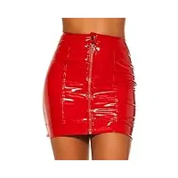 koucla mini jupe taille haute avec fermeture éclair au look laqué mouillé, rouge, 40
