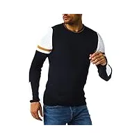 leif nelson ln1980 pull d’hiver, en tricot fin, pour homme, avec col rond, coupe étroite, à manches longues, bleu foncé/ocre., xl