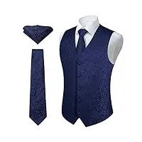 hisdern hommes classique paisley floral jacquard gilet & cravate et gilet de poche gilet ensemble, bleu marine 1, xl
