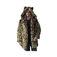 kppong hiver manteau fausse fourrure à capuche imprimé léopard chaud trench coat Élégant mode casual veste cardigan parka outwear