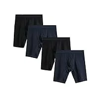 nuofengkudu homme lot de 4 longs boxers sans couture grande taille caleçon stretch sous-vêtement confortable coton respirant culotte absorbante sport underwear (2 bleu/2 noir,3xl)