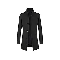 youthup manteau mi-long homme à col montant manteau homme hiver chaud veste slim fit - parka forme et Élégant, noir-léger, l