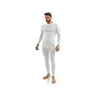 sesto senso homme ensemble sous-vêtements coton 95% maillot de corps longues manches et pantalon long thermique (m, blanc)