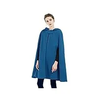 beautelicate cape à capuche longue de femme mariage mariée manteau poncho courte laine chaude de hiver costume de noël halloween medievale (taille unique, bleu - genou longueur 90cm)
