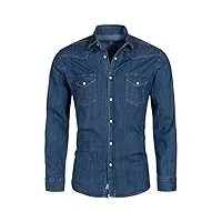 rock creek chemise en jean pour homme, coupe droite, manches longues, bleu denim, taille s-xxl, bleu foncé h-199, xxl
