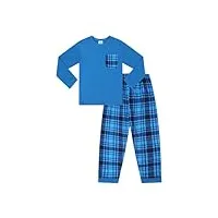 pyjama uni à manches longues pour garçon avec pantalon à carreaux écossais bleu, bleu marine, 15-16 ans