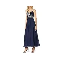 marque amazon - truth & fable robe longue en mousseline femme, bleu (multi spring emb), 36, label:xs