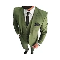 aesido costume décontracté pour homme - coupe régulière - smoking d'affaires - 3 pièces - blazer + gilet + pantalon pour mariage, vert olive, 48