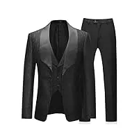 smoking homme slim costume 3 pièces imprimé à col châle bal mariage tuxedos formel, noir, l