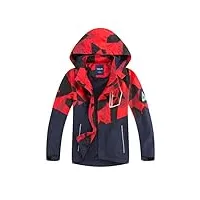 lausons manteaux imperméables enfant camouflage blouson randonnée garçon coupe vent doublé polaire avec capuche rouge 9-10 ans / 140cm