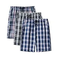 mofiz homme bas de pyjama coton shorts de salon à carreaux léger vêtements de nuit pantalons courts avec poches 3 pack-e, xl