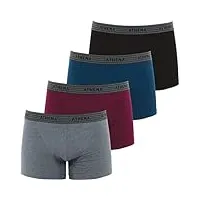 athena - lot de 4 boxers homme ecopack - boxers coton stretch extensible - label oeko-tex® - coupe ergonomique, doublure avant, confort et maintien - gris-prune-pétrole-noir, 7 (3xl)