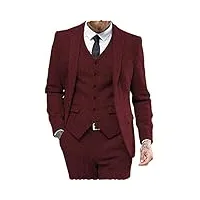 aesido costume classique pour homme 3 pièces en laine, tweed à chevrons, smoking, mariage, mariage, blouson, pantalon - rouge - m