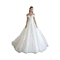 robe de mariée longue en tulle avec épaules dénudées et col en v pour femme - blanc - 36
