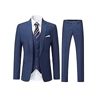 youthup costume homme 3 pièces mariage business slim fit smoking un bouton formel blazer veste gilet et pantalon, bleu marine, l