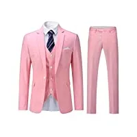 youthup costume homme 3 pièces mariage business slim fit smoking un bouton formel blazer veste gilet et pantalon, rose, xl