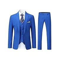 youthup costume homme 3 pièces mariage business slim fit smoking un bouton formel blazer veste gilet et pantalon, bleu royal, xl