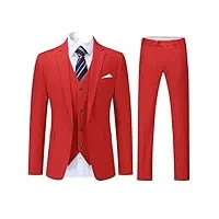 youthup costume homme 3 pièces mariage business slim fit smoking un bouton formel blazer veste gilet et pantalon, rouge, xxl