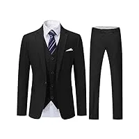 youthup costume homme 3 pièces mariage business slim fit smoking un bouton formel blazer veste gilet et pantalon, noir, s