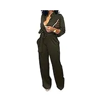 combinaison élégante et sexy pour femme avec col en v et manches longues pour le travail, jambes larges, barboteuse avec poches et ceinture - - taille s