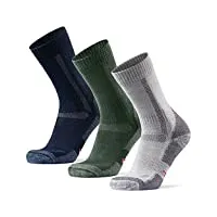 danish endurance 3 paires chaussettes de randonnée en laine mérinos, anti-ampoules, marche homme femme, multicouleurs (1x vert, 1x gris, 1x bleu marine), 39-42