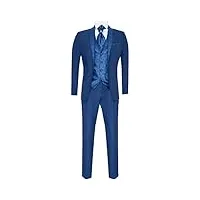 costume de mariage bleu pour homme 4 pièces marié châle cravate coupe ajustée 54