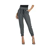 grace karin pantalon femme avec poches casual élastique trouser cigarette automne taille haute confortable bow-knot cendre m cl903-14