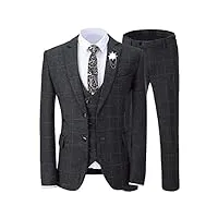 costume homme classique 3 pièces en laine tweed plaid pour homme tuxedos ajustés pour garçons d'honneur de mariage（marine，44