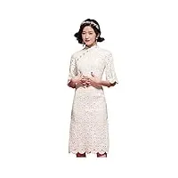 hangerfeng robe de tous les jours coton brodé dentelle améliorée cheongsam jupe Élégante h1526xl blanc