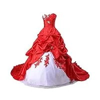 zorayi robes de mariée longue taffetas robe de nuptiale robes de bal vêtements de mariée femmes sans bretelles blanc & rouge taille 46