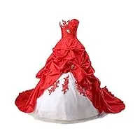 zorayi robes de mariée longue taffetas robe de nuptiale robes de bal vêtements de mariée femmes sans bretelles ivoire & rouge taille 50
